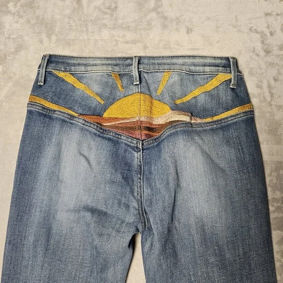Driftwood by Free People Blue Farrah Sunset Flare Bojo Western Denim Jeans Sz 29 - Picture 5 of 12